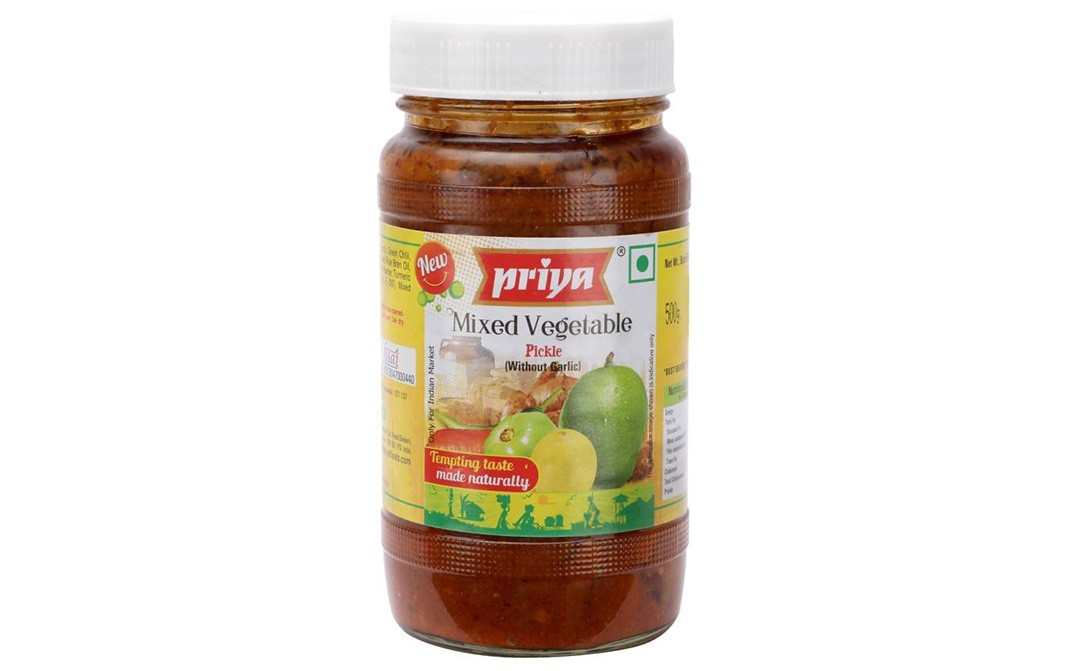 Priya Mixed Vegetable Pickle (Without Garlic)   Glass Bottle  500 grams